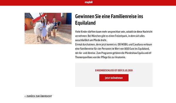 Reise Gewinnspiel DB Mobil Equilaland Aufenthalt