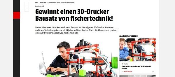 Smart Wohnen Gewinnspiel 3D Drucker Bausatz Fischertechnik