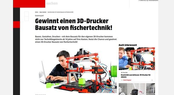 Smart Wohnen Gewinnspiel 3D Drucker Bausatz Fischertechnik