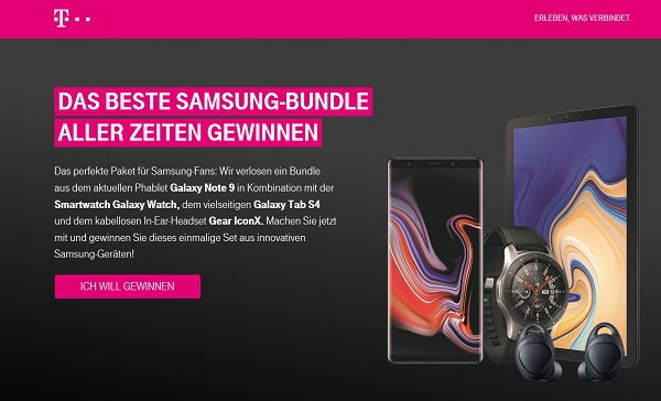 Telekom Gewinnspiel großes Samsung Paket Note 9 uvm.