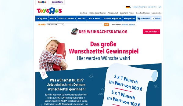 ToysRus Weihnachts-Gewinnspiel Wunschzettel Aktion 2018