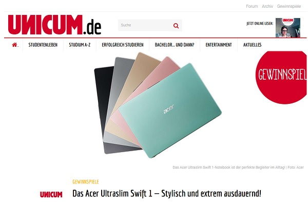 Unicum Gewinnspiele Acer Ultraslim 1 Swift Notebook