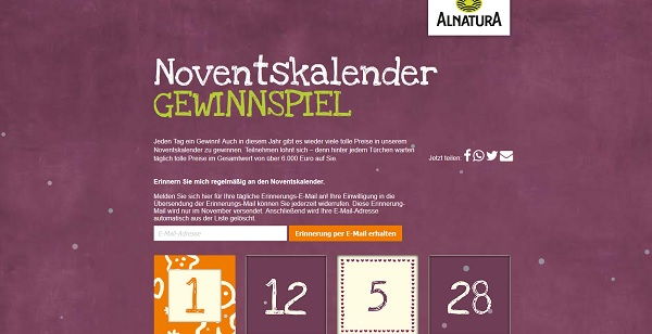 Alnatura November Adventskalender Gewinnspiel 2018