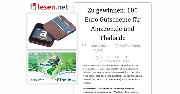 Amazon oder Thalia Gutscheine Gewinnspiel lesen.net