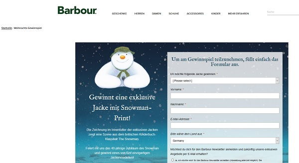 Barbour Weihnachts-Gewinnspiel 5 Snowman Jacken
