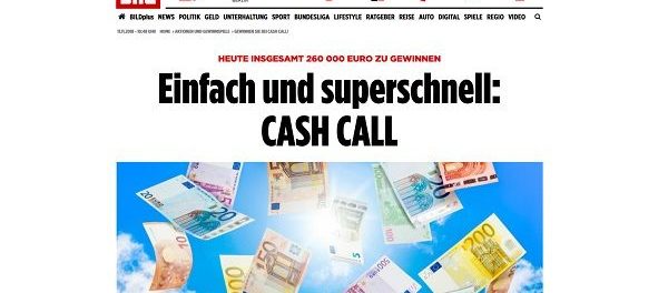 Bild.de Cashcall Gewinnspiel 260.000 Euro Bargeldgewinne