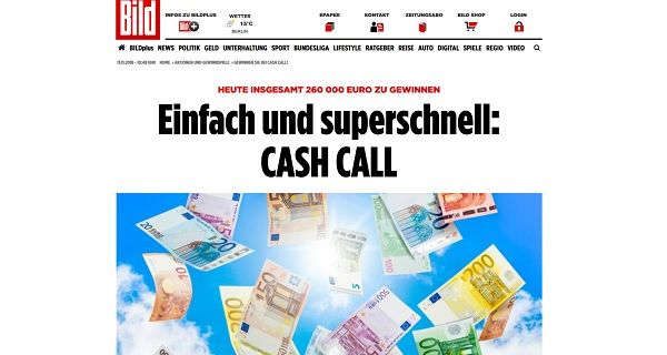 Bild.de Cashcall Gewinnspiel 260.000 Euro Bargeldgewinne