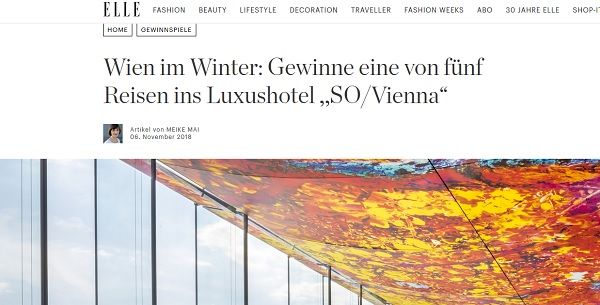 Elle Gewinnspiel 5 Wien Reisen Luxushotel SO/Vienna