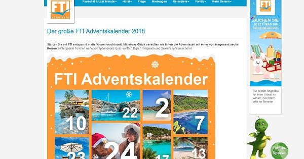 FTI Adventskalender Gewinnspiel 2018 Reisen gewinnen