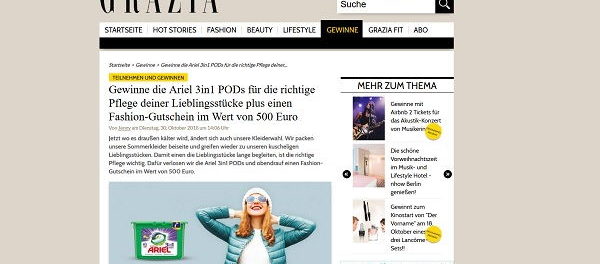 Grazia Gewinnspiel Ariel verlost 500 Euro Fashion Gutschein