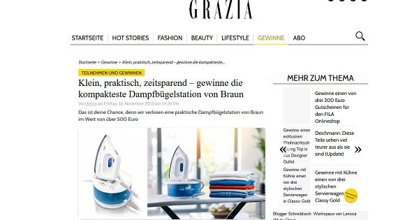 Grazia Magazin Gewinnspiel Braun Dampfbügelstation