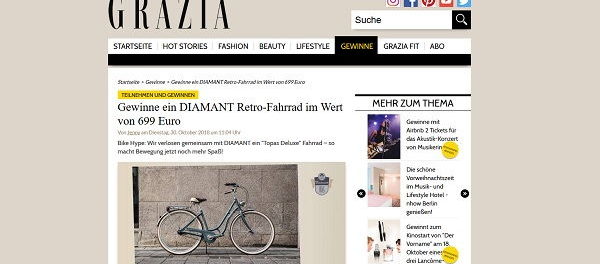 Grazia Magazin Gewinnspiel Diamant Retro Fahrrad