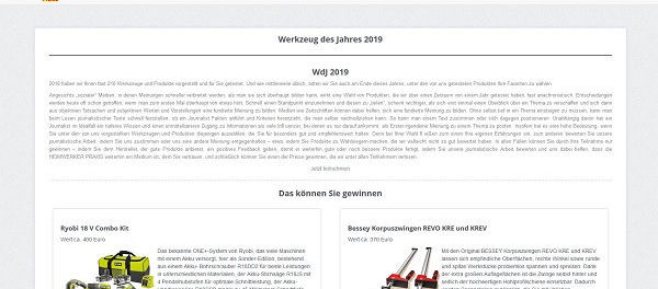 Heimwerker Praxis Gewinnspiel Werkzeug des Jahres 2019