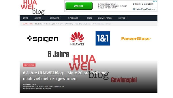 Huawei Blog Gewinnspiel Mate 20 Pro Smartphone uvm.