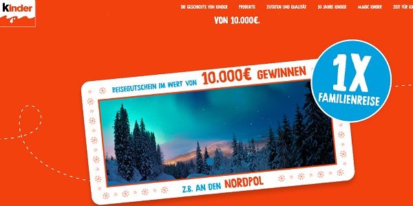 Kinder Weihnachts-Gewinnspiel 2018 10.000 Euro Reisegutschein