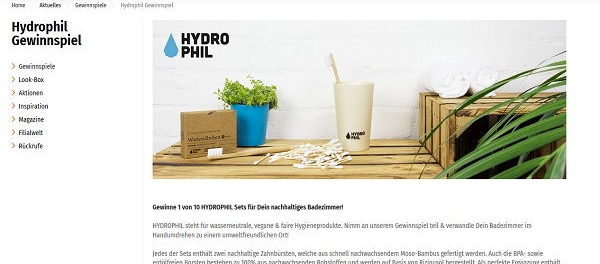 Müller Gewinnspiel Hydrophil Sets nachhaltige Badezimmerprodukte