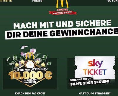 McDonalds Monopoly Gewinnspiel 2018