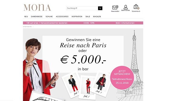Mona Versand Gewinnspiel Paris Reise oder 5.000 Euro gewinnen