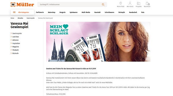 Müller Drogerien Gewinnspiel Vanessa Mai Konzert Besuch