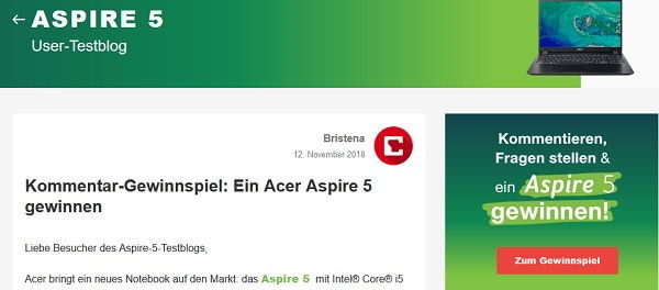 Notebook Gewinnspiel Chip.de Acer Aspire 5