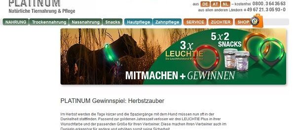 Platinum Herbstzauber Gewinnspiel Hunde-Leuchthalsbänder und Snacks