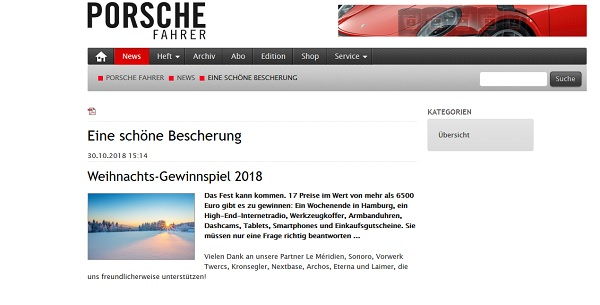 Porsche Fahrer Weihnachts-Gewinnspiel 2018