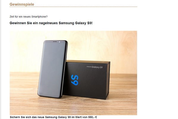 Samsung Galaxy S9 Smartphone Gewinnspiel 9monate.de