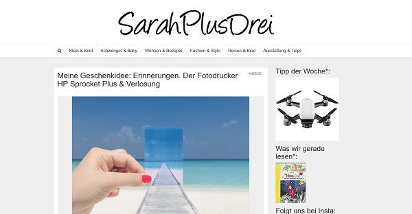 Sarah Plus Drei Gewinnspiel HP Sprocket Fotodrucker Verlosung