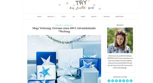 Mega Adventskalender Gewinnspiel TRYTRYTRY.de
