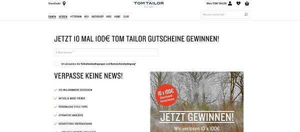 Tom Tailor Gewinnspiel 100 Euro Gutscheine
