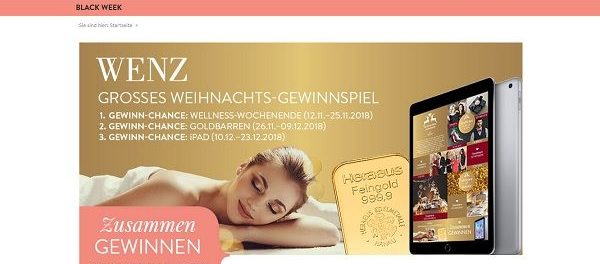 Wenz Versand Weihnachts-Gewinnspiel Urlaub Goldbarren Apple iPad