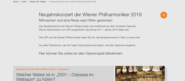 ZDF Neujahrskonzert Gewinnspiel Wiener Philharmoniker 2018