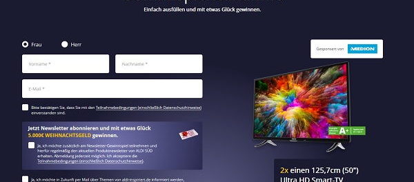 Aldi Adventskalender Gewinnspiele 50 Zoll TV Geräte