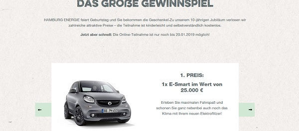 Auto-Gewinnspiel Hamburg Energie E-Smart gewinnen