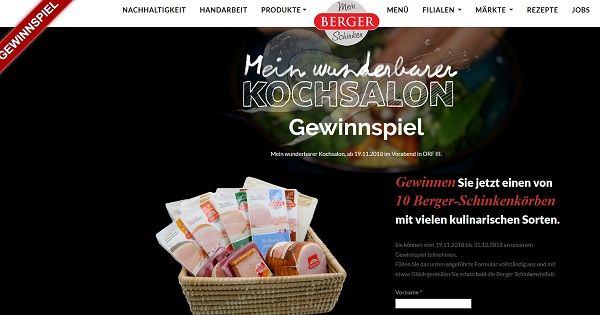 Berger Schinken Gewinnspiel 10 Schinkenkörbe