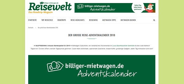 Billiger-Mietwagen.de Adventskalender Gewinnspiel 2018