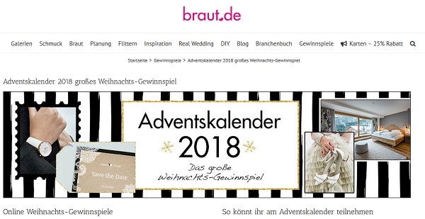 Braut.de Adventskalender Gewinnspiel 2018