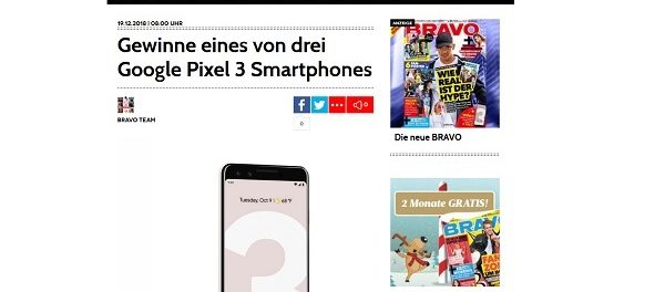 Bravo Gewinnspiel 3 Google Pixel Smartphone