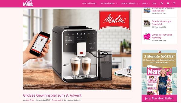 Cafe Meins Advents-Gewinnspiel 2 Melitta Kaffeevollautomaten