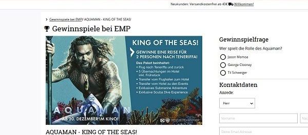 EMP Gewinnspiel Teneriffa Reise gewinnen Aquaman