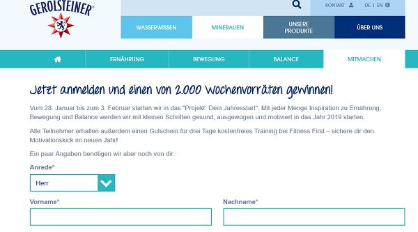 Gerolsteiner Mineralwasser Gewinnspiel 2.000 Wochenvorräte gewinnen