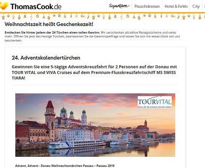 Gewinnspiel Thomas Cook Donau Adventskreuzfahrt 2 Personen Reise