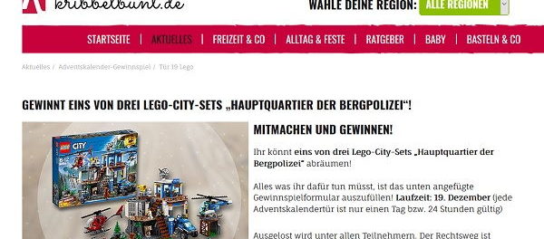 Kribbelbunt Adventskalender Gewinnspiel Lego-City-Sets