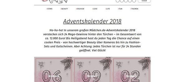 Mädchen.de Adventskalender Gewinnspiel 2018
