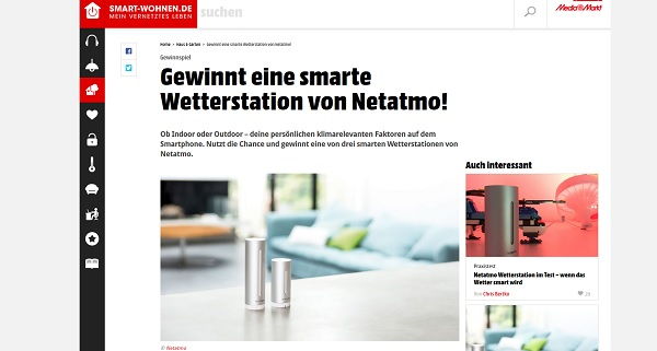 Smart Wohnen Gewinnspiel 3 Netatmo Wetterstationen