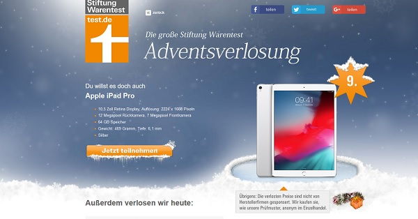 Stiftung Warentest Adventskalender Gewinnspiel Apple iPad Pro