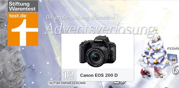 Stiftung Warentest Adventskalender Gewinnspiel Canon EOS 200 D