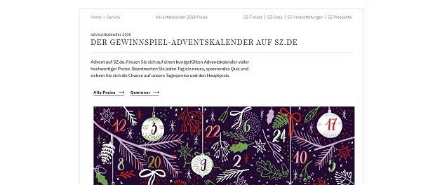 Süddeutsche Zeitung Adventskalender Gewinnspiel 2018