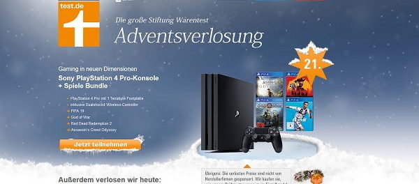 Test.de Adventskalender Gewinnspiel Sony PlayStation 4 Spielkonsole