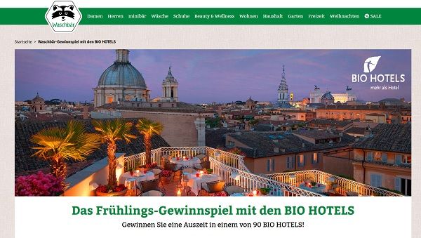 Waschbär Versand Gewinnspiel Bio Hotels Aufenthalt gewinnen